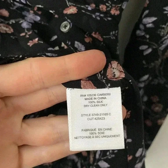 Joie M Black Floral Long Sleeve Silk Blouse - Picture 5 of 8